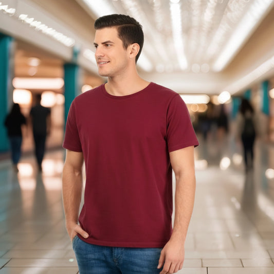 Shorttall® Plain Round Neck Cotton Tee – Maroon