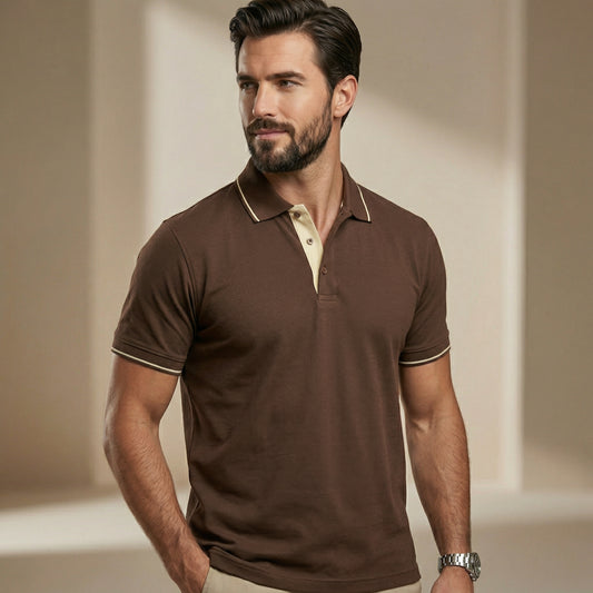 ShortTall® – Premium Polo T-Shirt | Coffee Brown with Cream Tip