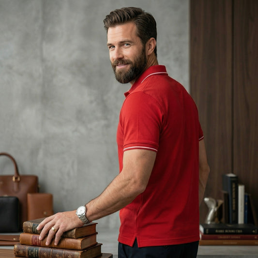ShortTall® – Premium Polo T-Shirt | Red with White Tip