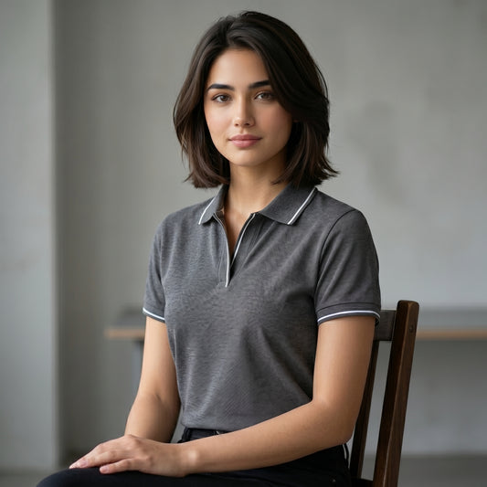 ShortTall® – Premium Women's Polo T-Shirt | Charcoal Grey with White Tip