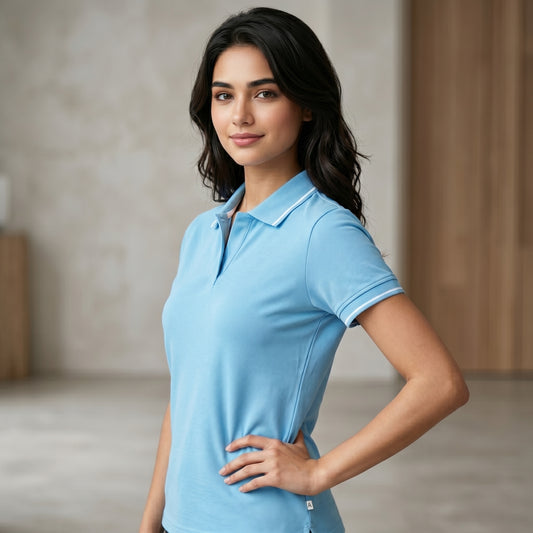 ShortTall® – Premium Women's Polo T-Shirt | Electric Blue with White Tip