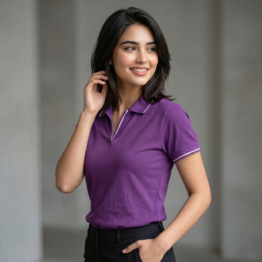 ShortTall® – Premium Women's Polo T-Shirt | Purple with White Tip