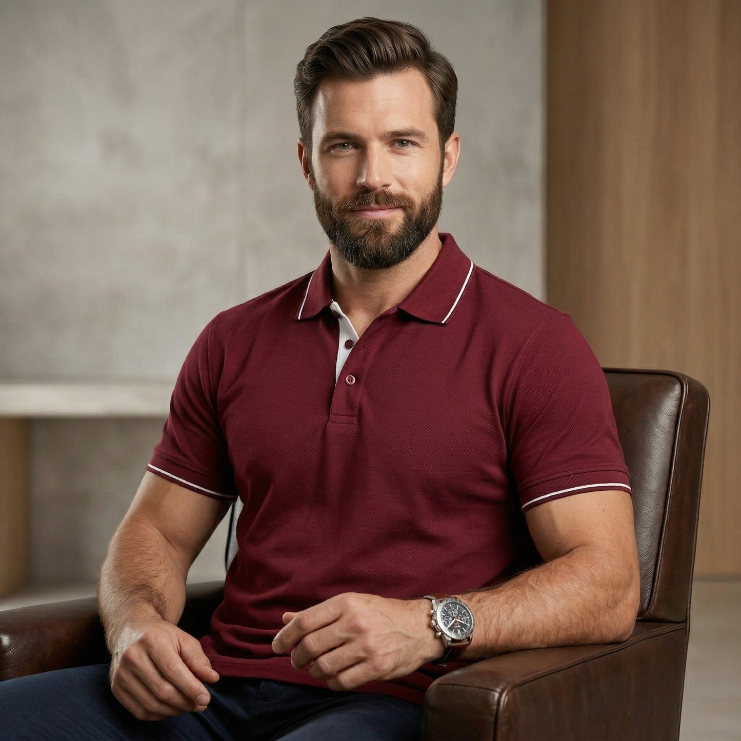 ShortTall® – Premium Polo T-Shirt | Brown with White Tip