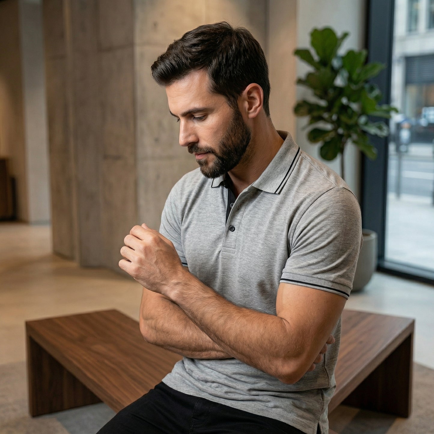 ShortTall® – Premium Polo T-Shirt | Grey Melange with Black Tip
