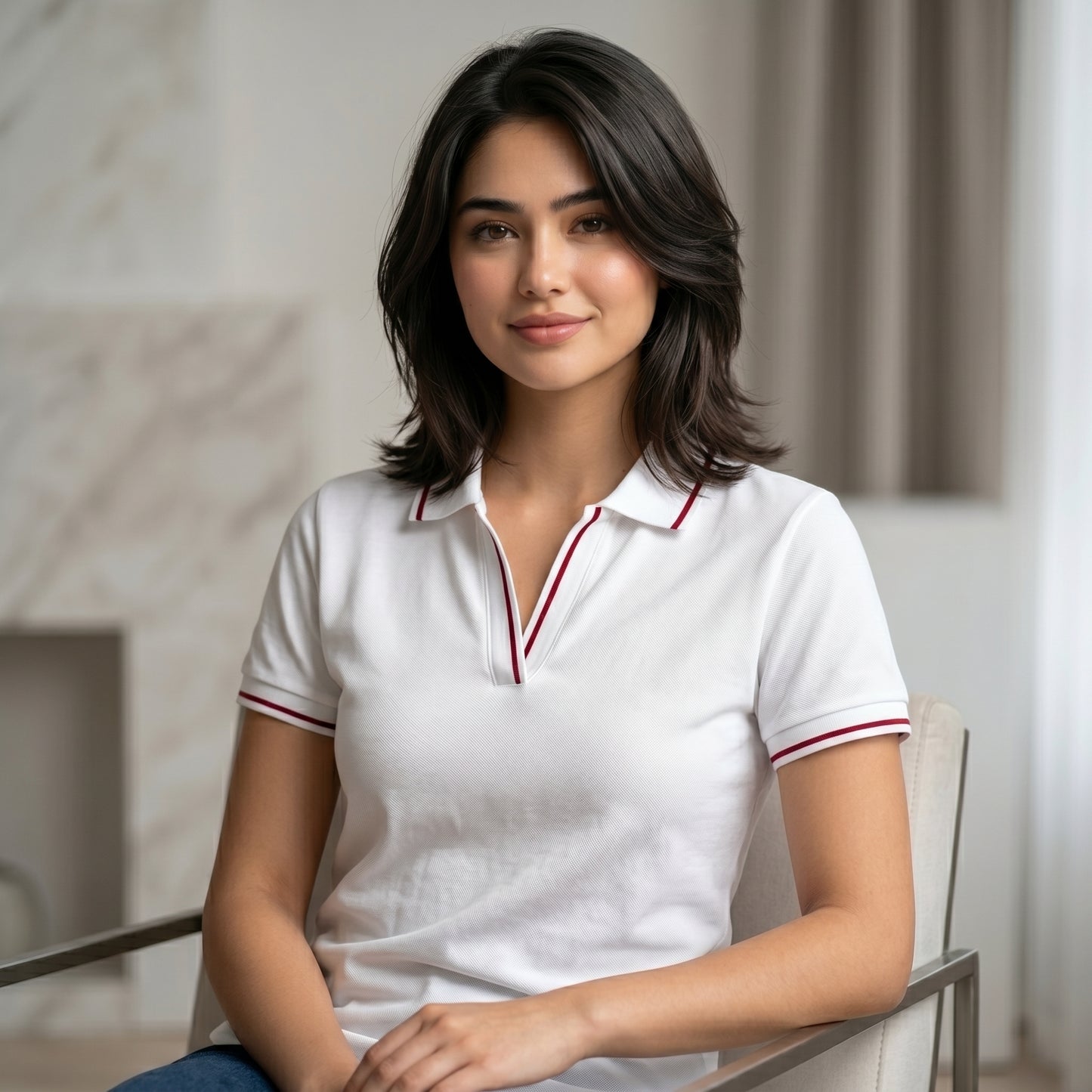 ShortTall® – Premium Women's Polo T-Shirt | White with Red Tip