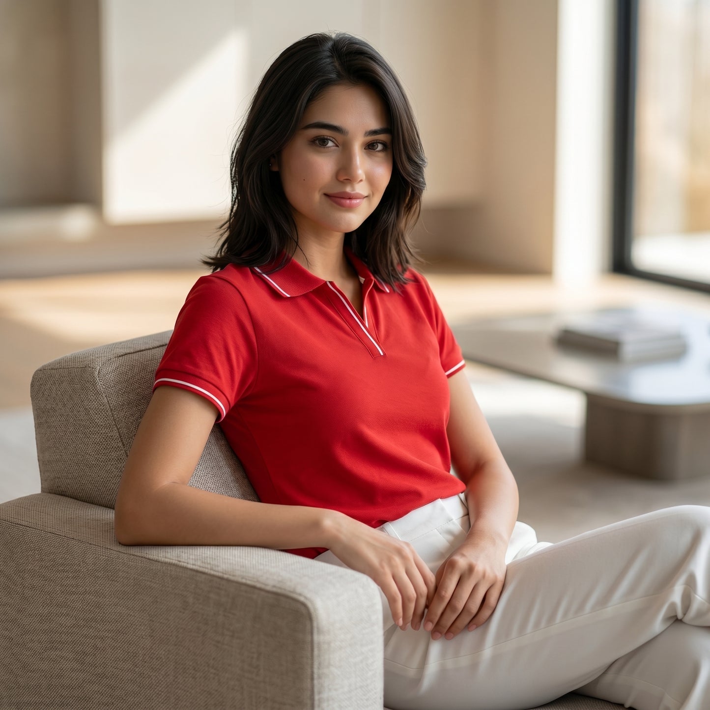 ShortTall® – Premium Women's Polo T-Shirt | Red with White Tip