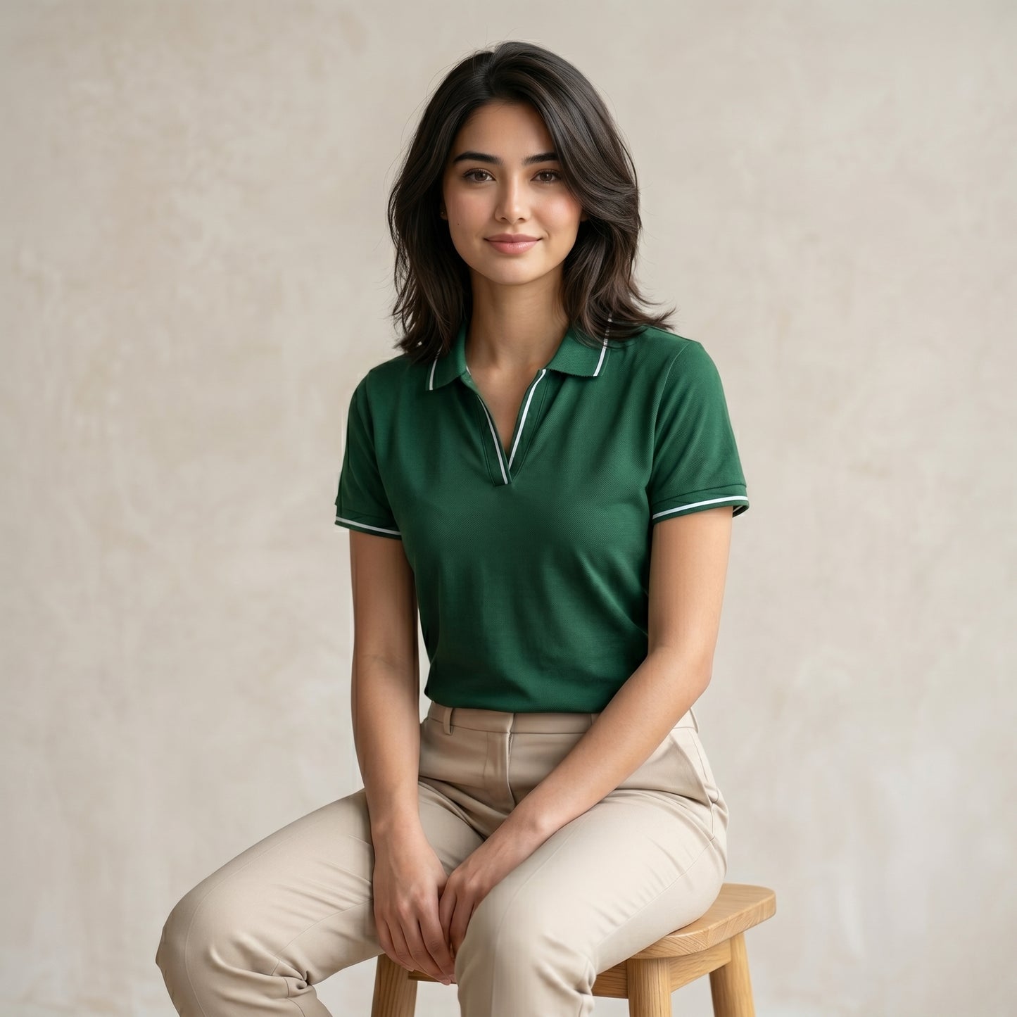 ShortTall® – Premium Women's Polo T-Shirt | Bottle Green with White Tip