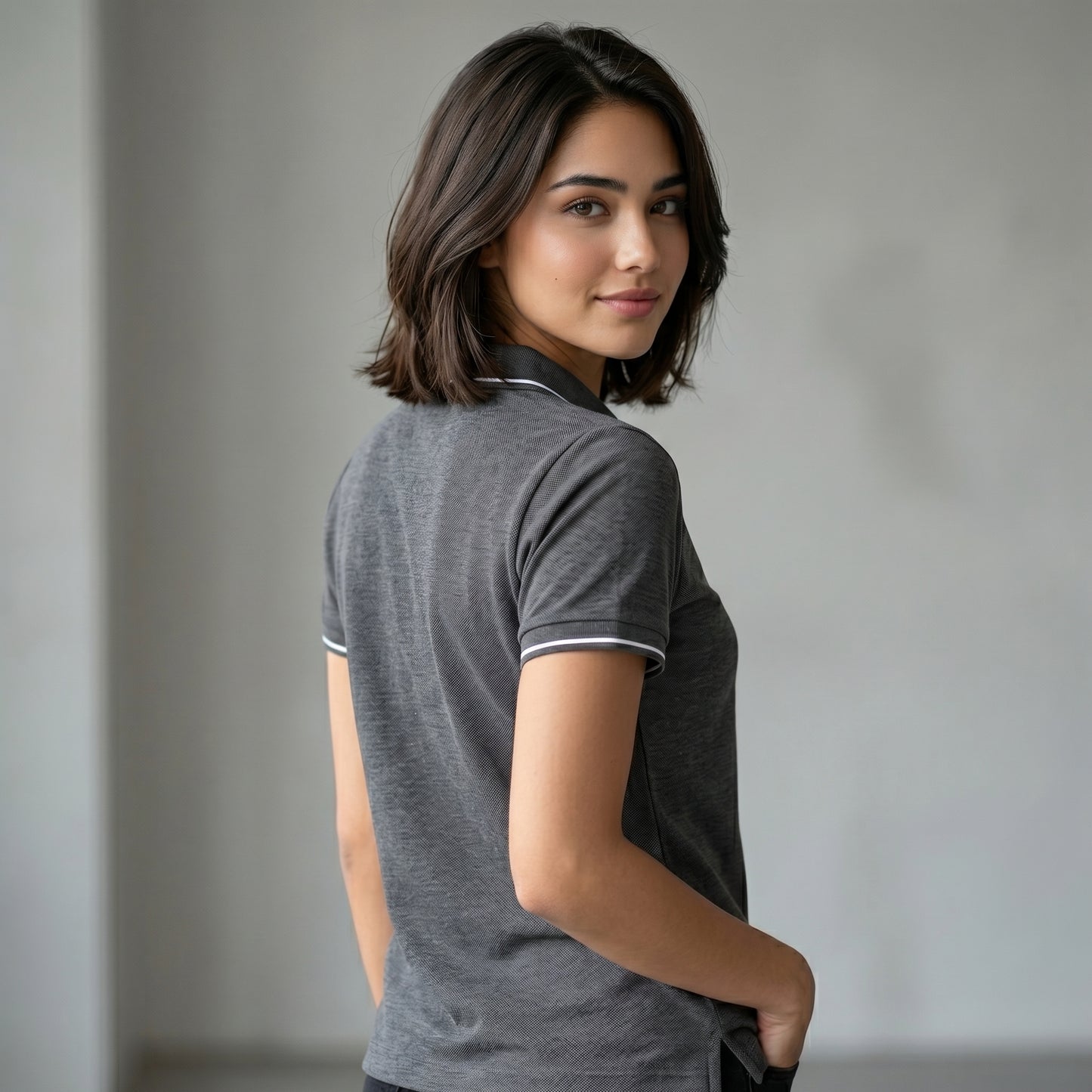 ShortTall® – Premium Women's Polo T-Shirt | Charcoal Grey with White Tip
