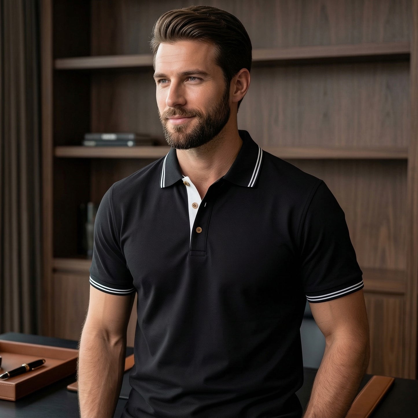 ShortTall® – ForestClub Polo T-Shirt | Black with White Detail