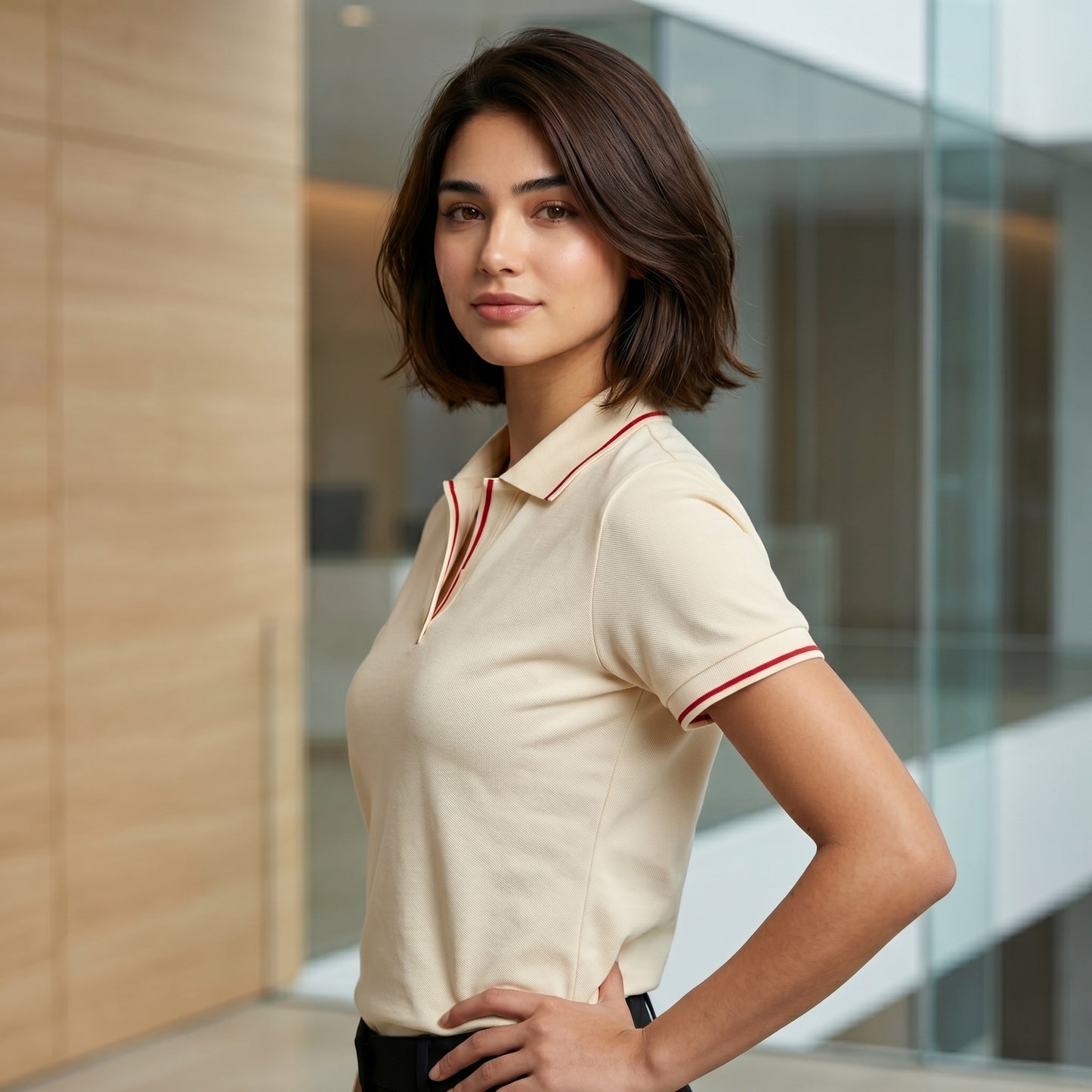 ShortTall® – Premium Women's Polo T-Shirt | Cream with Red Tip