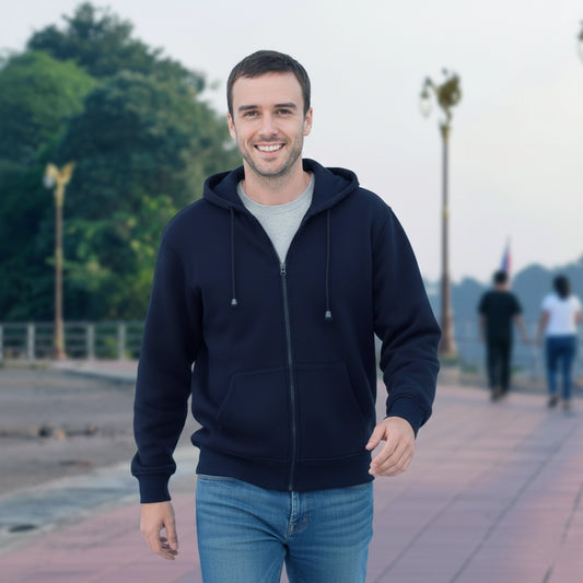 Men Zip-up Hoodie - Navy Blue
