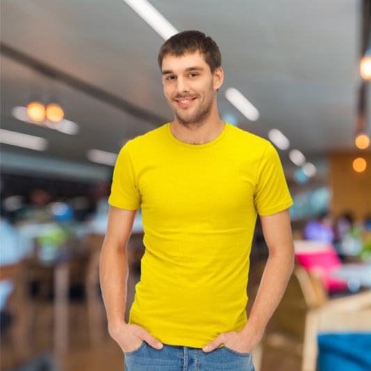 Shorttall® Plain Round Neck Cotton Tee – Yellow