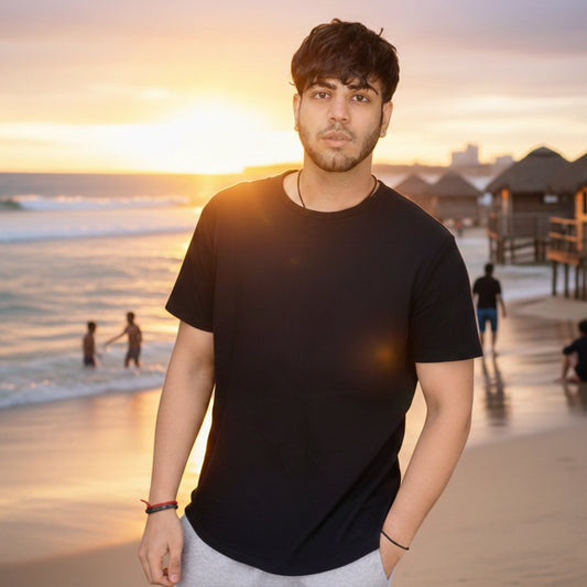 Shorttall® Plain Round Neck Cotton Tee – Black