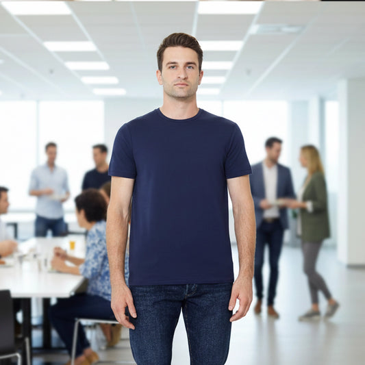 Shorttall® Plain Round Neck Cotton Tee – Navy Blue