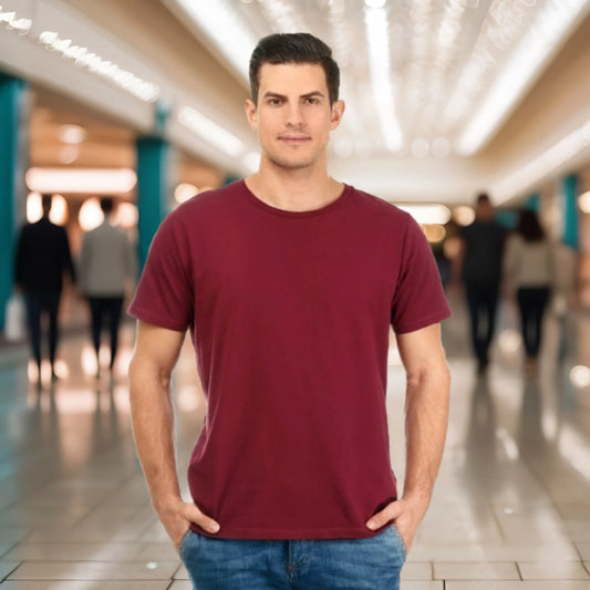Shorttall® Plain Round Neck Cotton Tee – Maroon