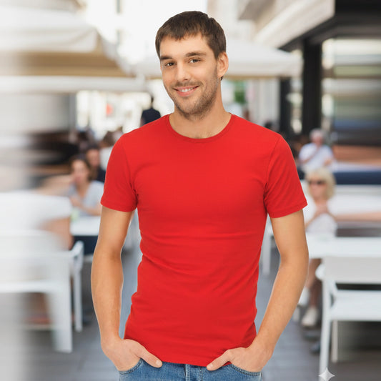 Shorttall® Plain Round Neck Cotton Tee – Red