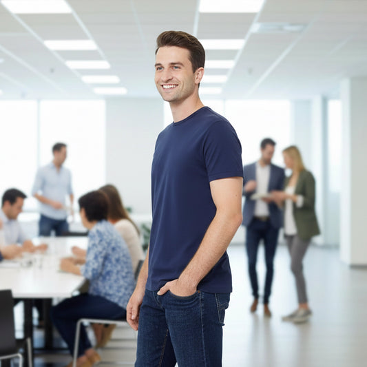 Shorttall® Plain Round Neck Cotton Tee – Navy Blue