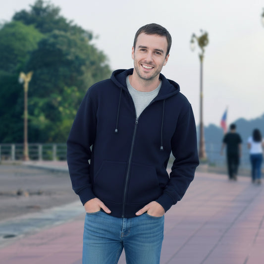 Men Zip-up Hoodie - Navy Blue