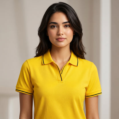 ShortTall® – Premium Women's Polo T-Shirt | Yellow with Black Tip