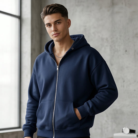 Men Zip-up Hoodie - Navy Blue