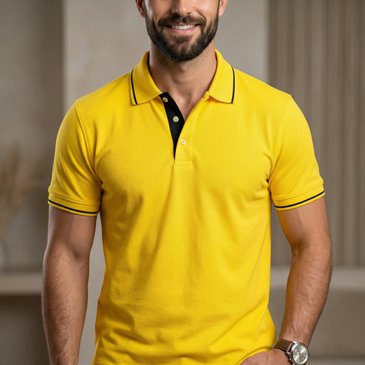 ShortTall® – Premium Polo T-Shirt | Yellow with Black Tip