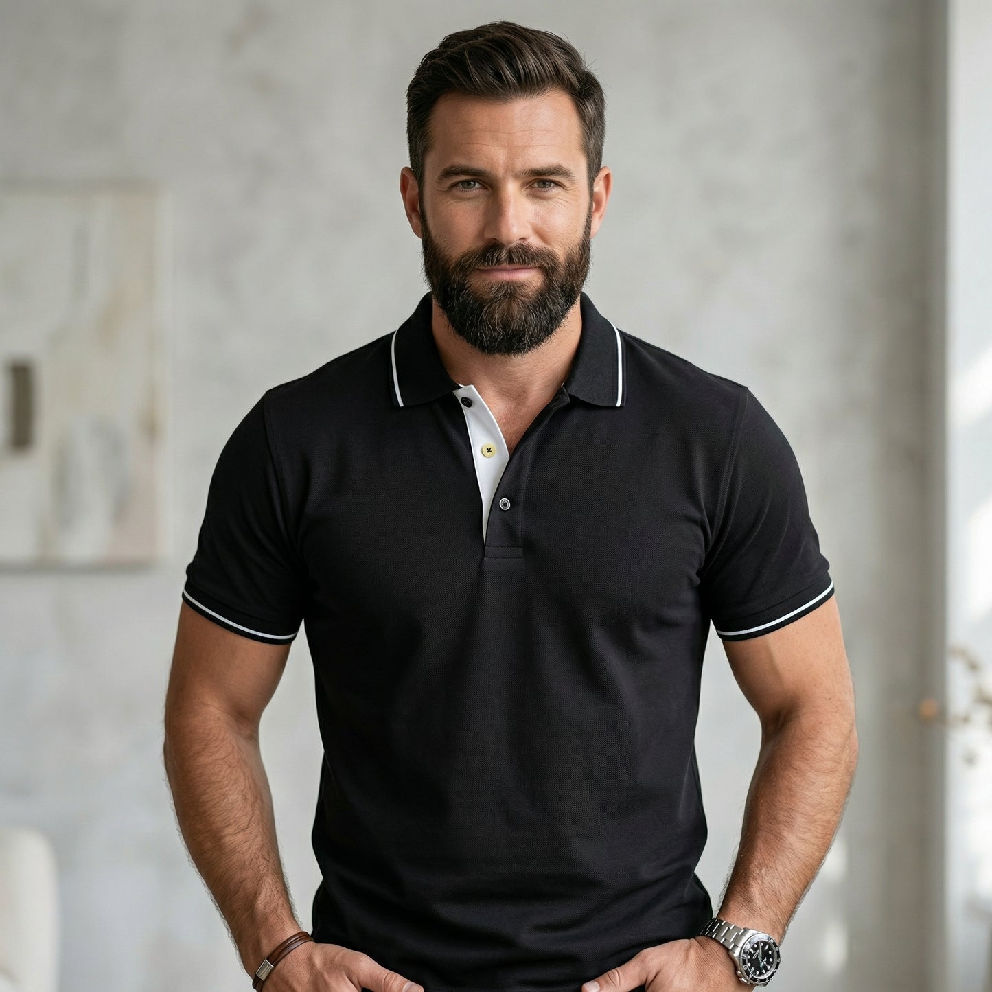 ShortTall® – Premium Polo T-Shirt | Black with White Tip