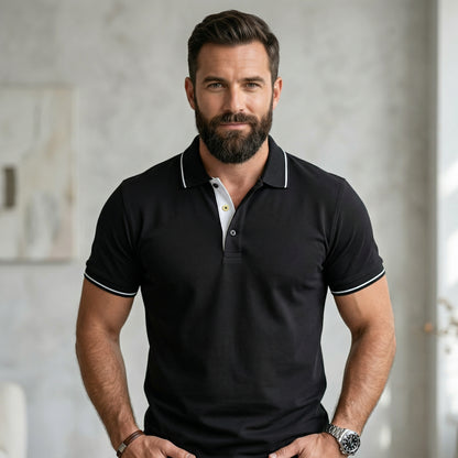 ShortTall® – Premium Polo T-Shirt | Black with White Tip