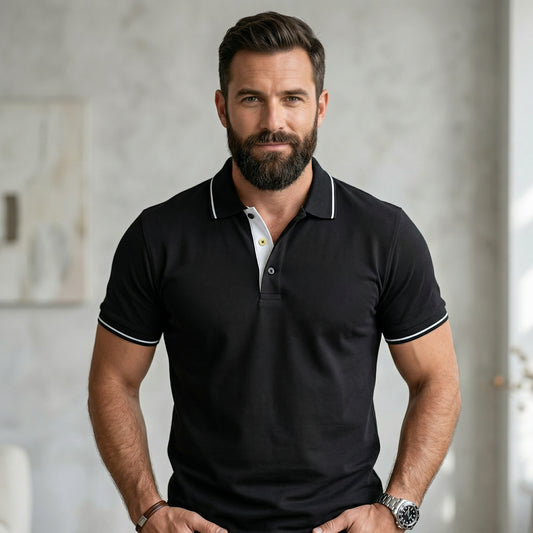 ShortTall® – Premium Polo T-Shirt | Black with White Tip