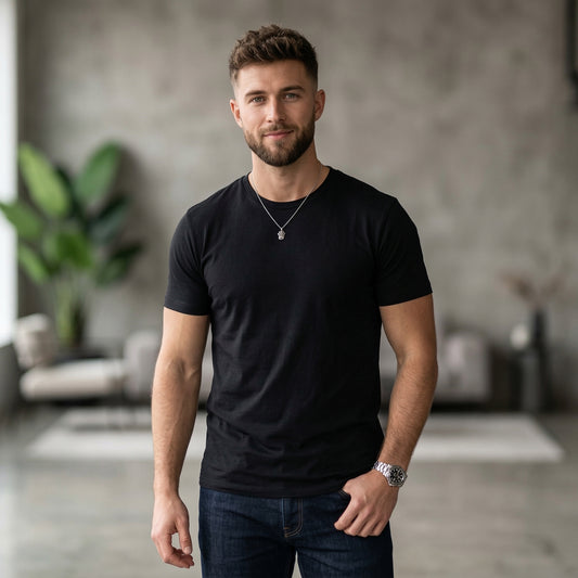 Shorttall® Plain Round Neck Cotton Tee – Black