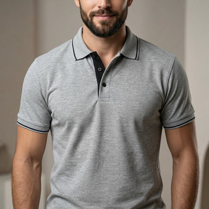 ShortTall® – Premium Polo T-Shirt | Grey Melange with Black Tip
