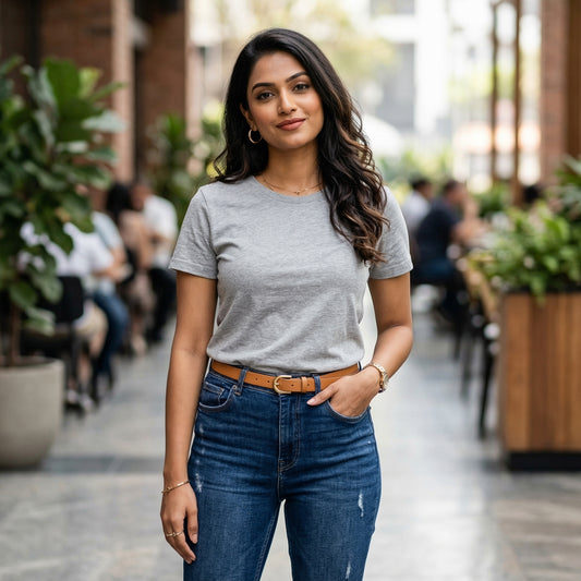 Shorttall® Plain Round Neck Cotton Women's Tee – Grey