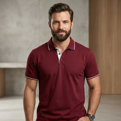 ShortTall® – Premium Polo T-Shirt | Brown with White Tip