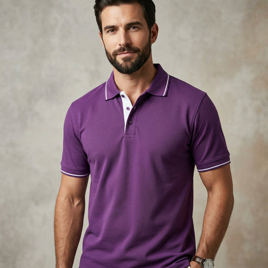 ShortTall® – Premium Polo T-Shirt | Purple with White Tip