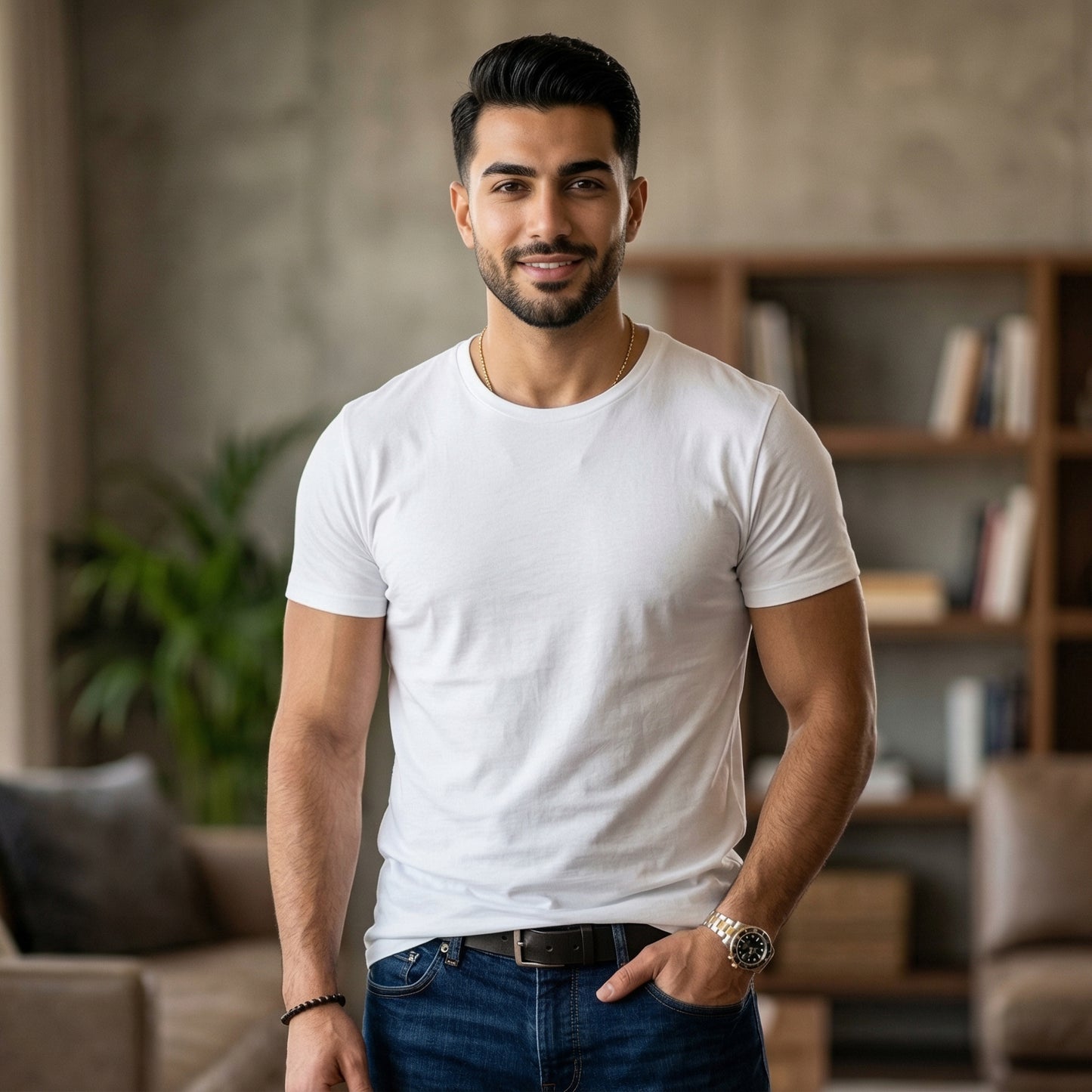 Shorttall® Plain Round Neck Cotton Tee – White