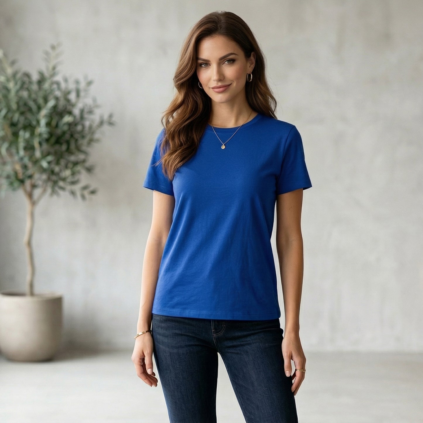 Shorttall® Plain Round Neck Cotton Women's Tee – Royal Blue