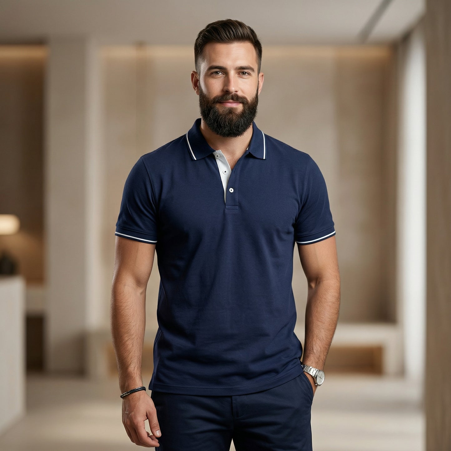 ShortTall® – Premium Polo T-Shirt | Navy Blue with White Tip