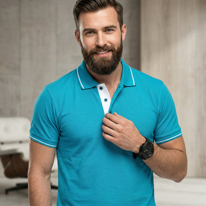 ShortTall® – Premium Polo T-Shirt | Torquoise Blue with White Tip
