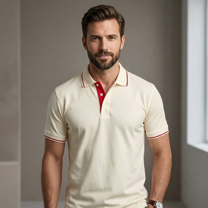 ShortTall® – Premium Polo T-Shirt | Cream with Red Tip
