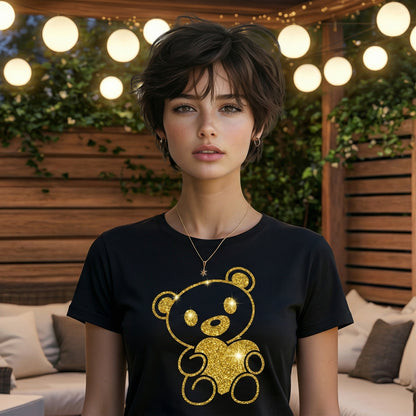 ShortTall® – Premium Women’s T-Shirt | “Golden Teddy” Sparkle Luxe Edition
