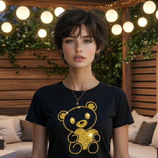 ShortTall® – Premium Women’s T-Shirt | “Golden Teddy” Sparkle Luxe Edition