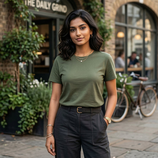 Shorttall® Plain Round Neck Cotton Women's Tee – Military Green