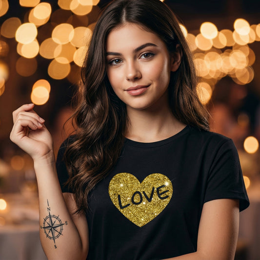 ShortTall® – Premium Women’s T-Shirt | “Golden Love” Sparkle Edition
