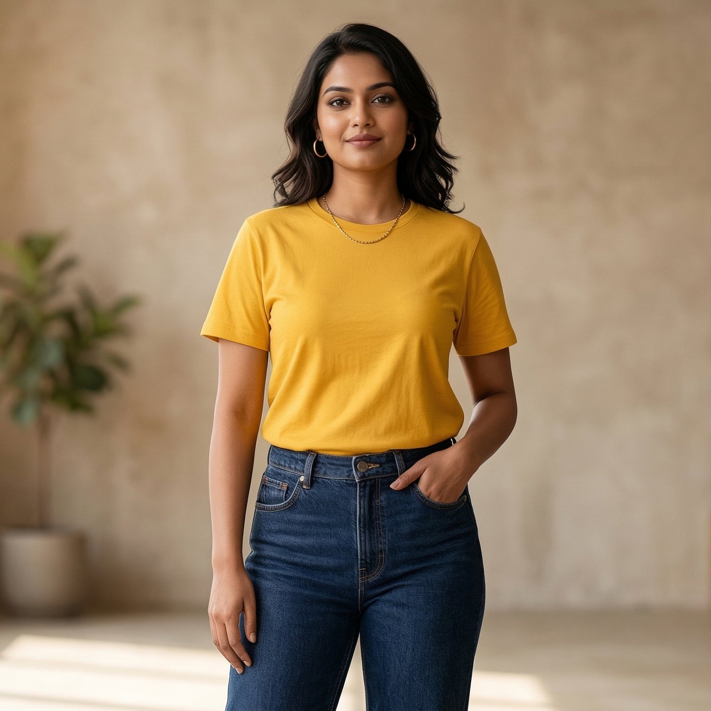 Shorttall® Plain Round Neck Cotton Women's Tee – Yellow