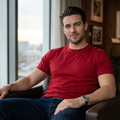 Shorttall® Plain Round Neck Cotton Tee – Red