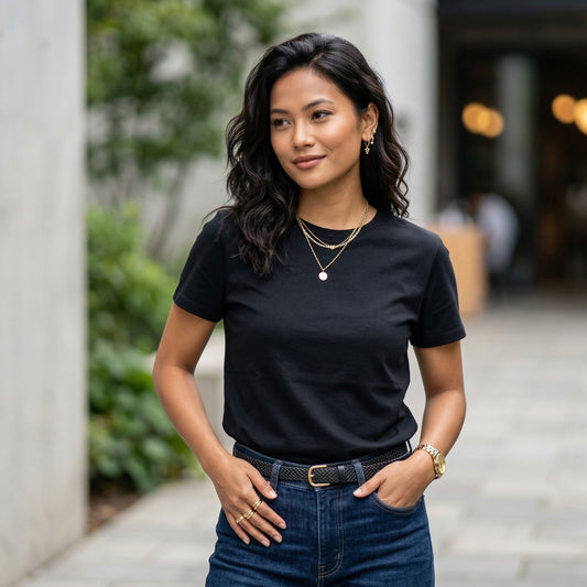 Shorttall® Plain Round Neck Cotton Women's Tee – Black