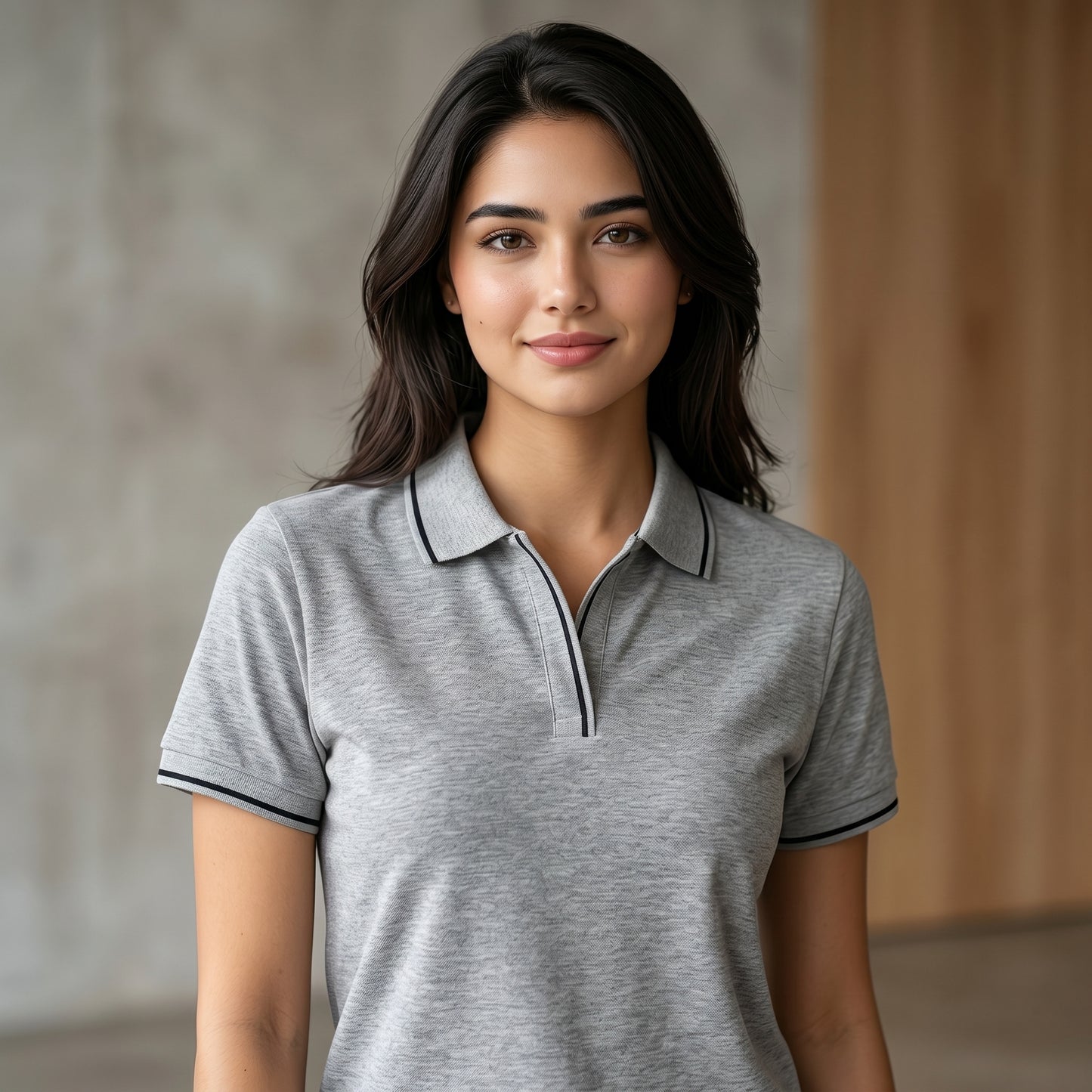 ShortTall® – Premium Women's Polo T-Shirt | Grey Melange with Black Tip