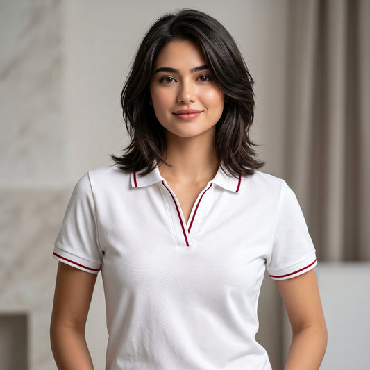 ShortTall® – Premium Women's Polo T-Shirt | White with Red Tip