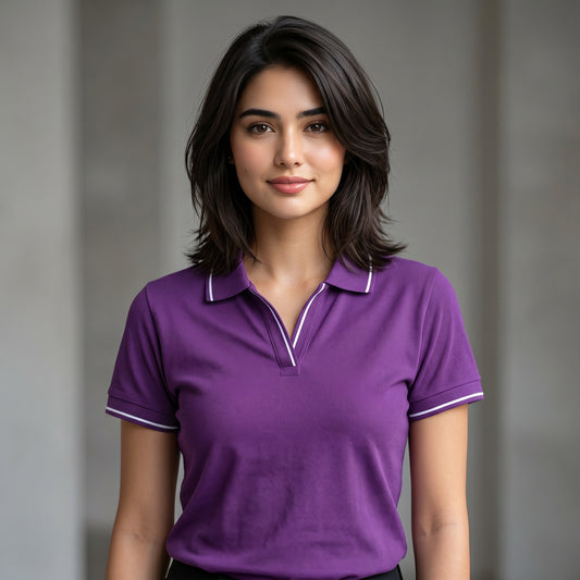 ShortTall® – Premium Women's Polo T-Shirt | Purple with White Tip