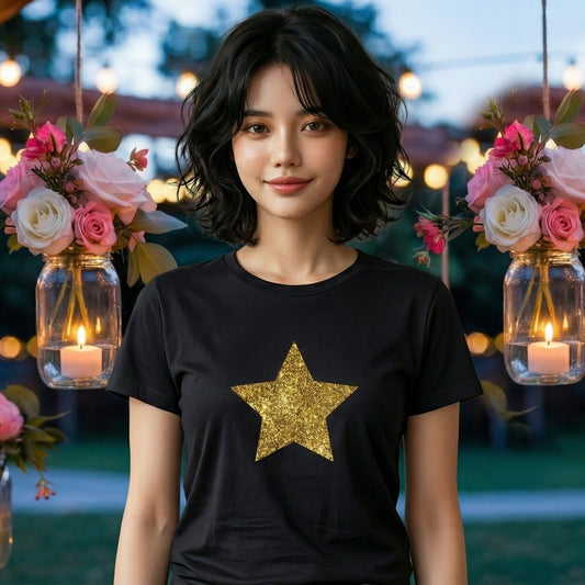 ShortTall® – Premium Women’s T-Shirt | “Golden Star” Luxe Sparkle Edition