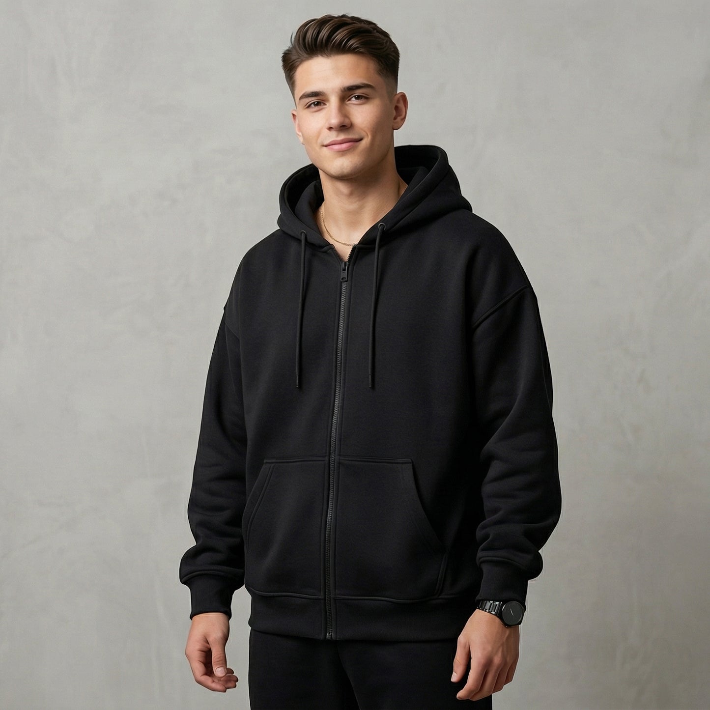 Men Zip-up Hoodie - Black